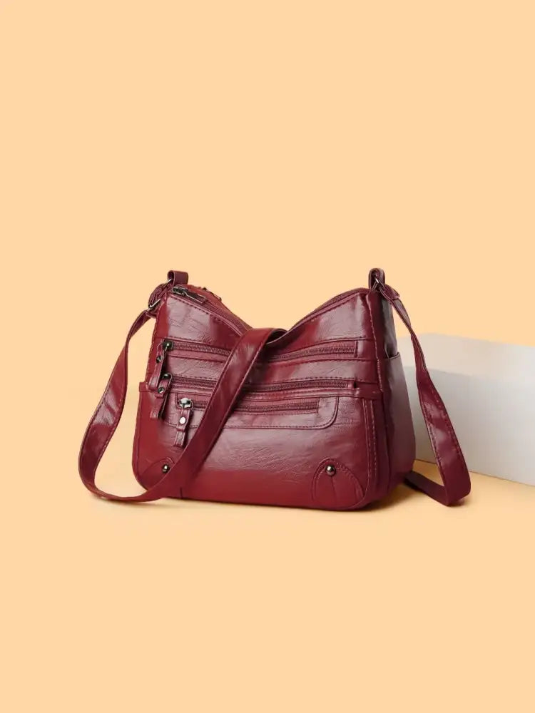 PU Leather Multi Pockets Shoulder Bag