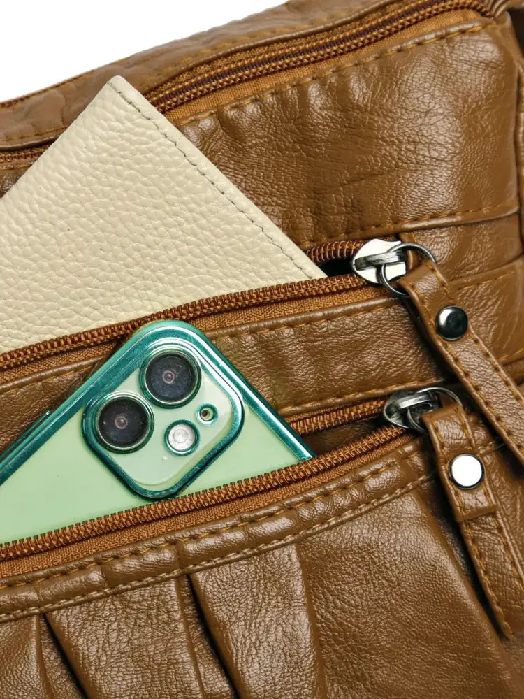 PU Leather Ruched Adjustable Strap Shoulder Bag