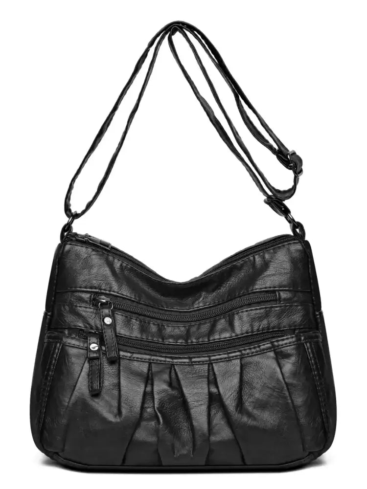 PU Leather Ruched Adjustable Strap Shoulder Bag