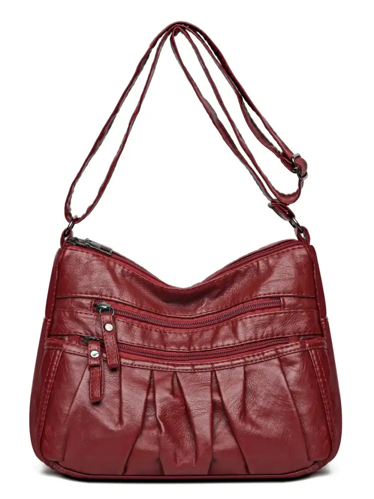PU Leather Ruched Adjustable Strap Shoulder Bag
