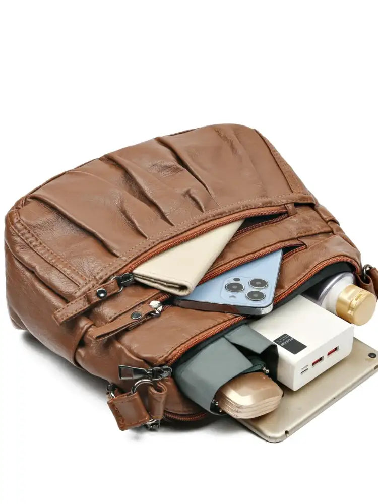 PU Leather Ruched Adjustable Strap Shoulder Bag