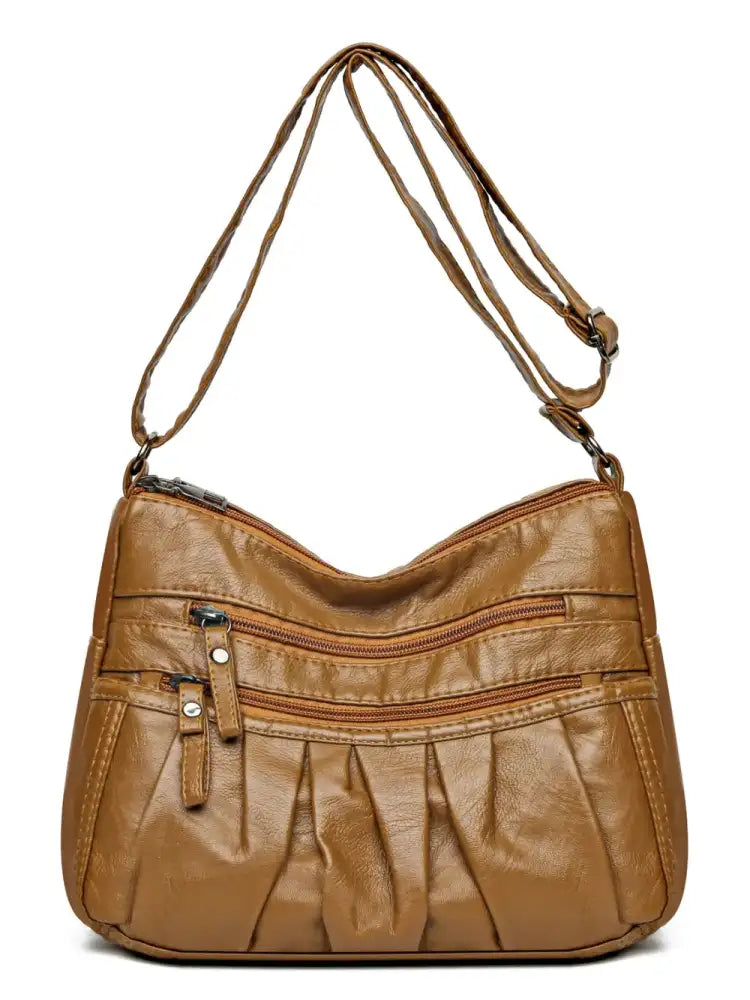 PU Leather Ruched Adjustable Strap Shoulder Bag