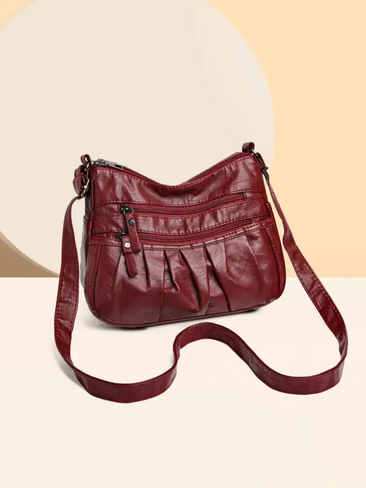 PU Leather Ruched Adjustable Strap Shoulder Bag