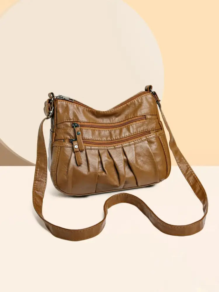 PU Leather Ruched Adjustable Strap Shoulder Bag
