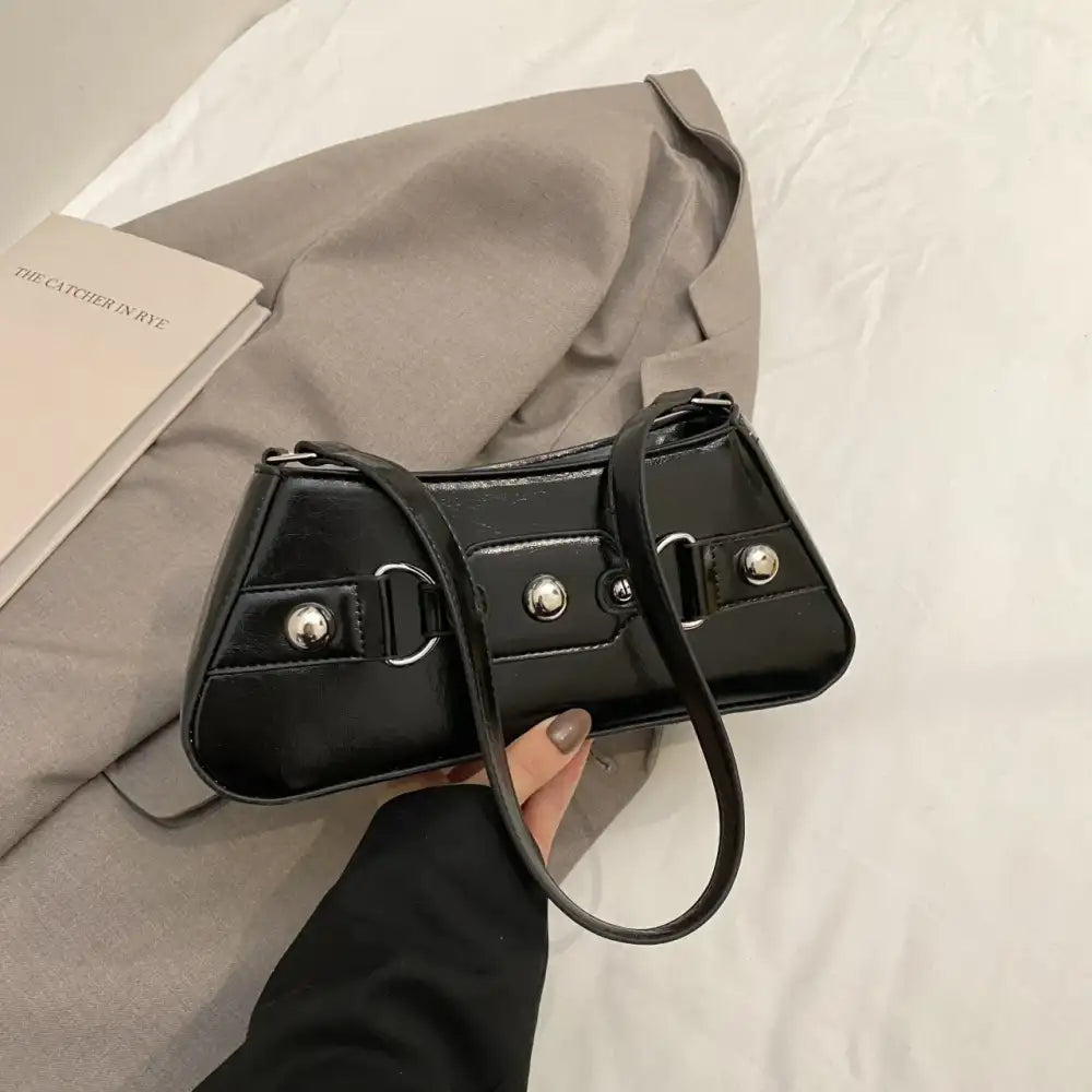 PU Leather Shoulder Bag with Buckle Details
