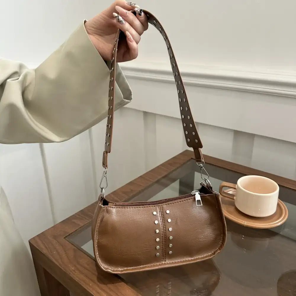 PU Leather Studded Shoulder Bag