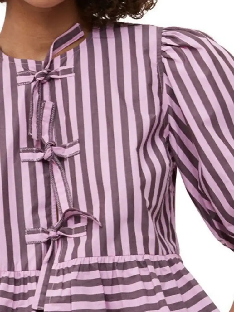 Puff Sleeve Bow Tie Blouse