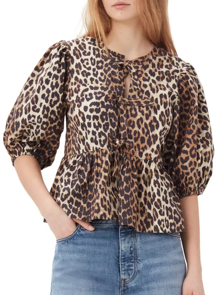 Puff Sleeve Bow Tie Blouse