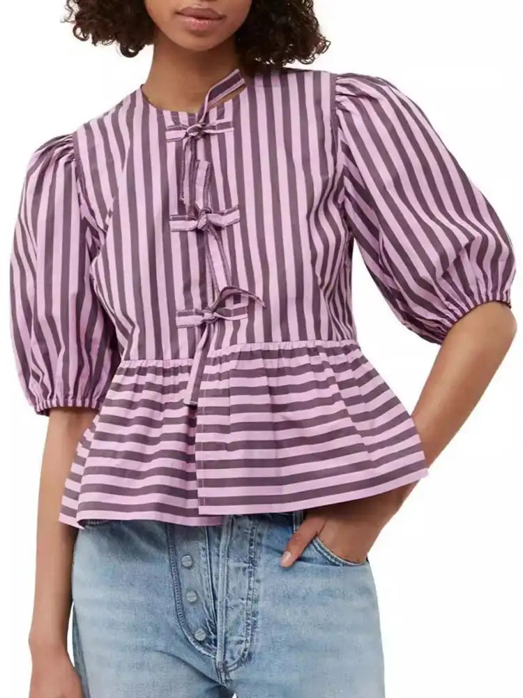 Puff Sleeve Bow Tie Blouse