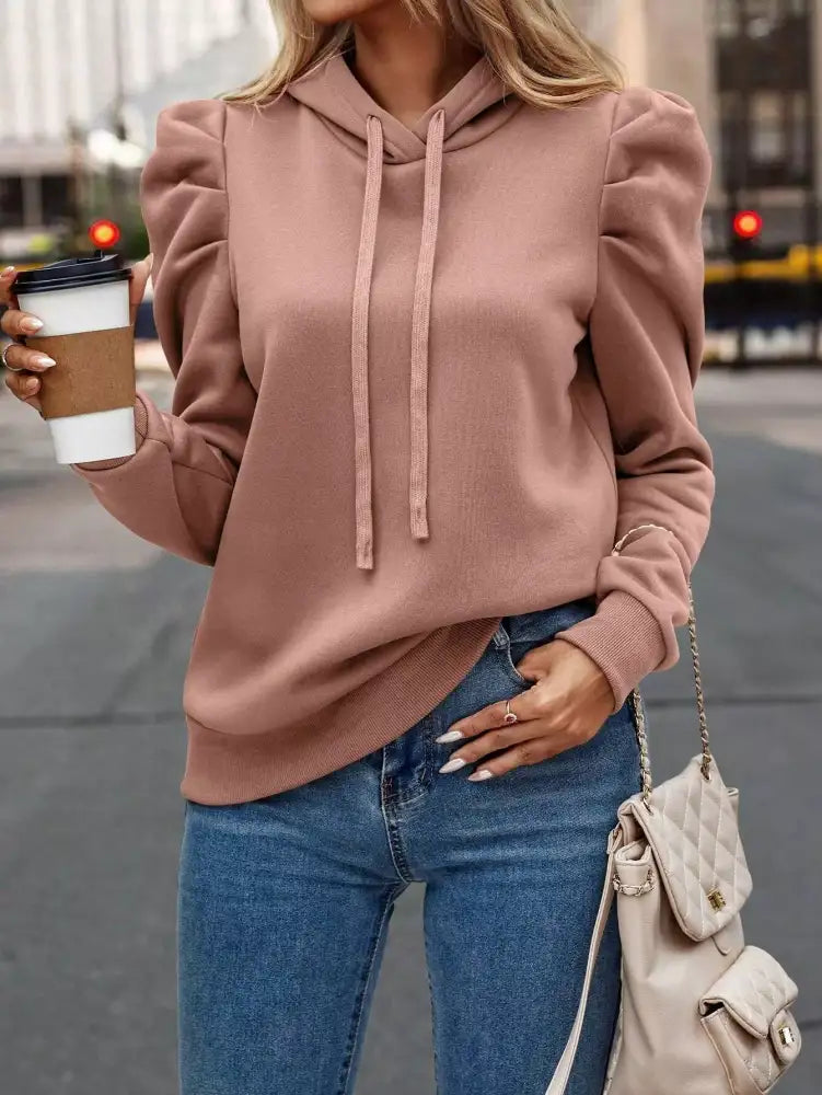 Puff Sleeve Hoodie with Drawstring
