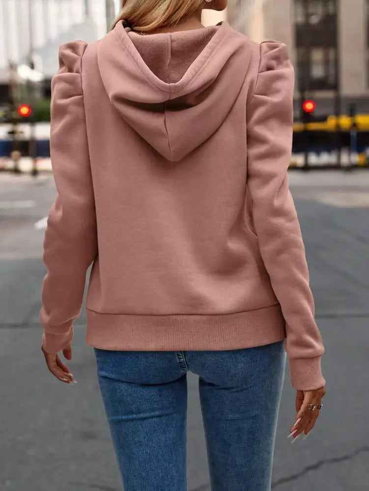 Puff Sleeve Hoodie with Drawstring