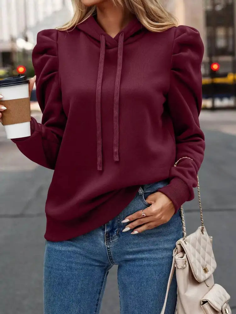 Puff Sleeve Hoodie with Drawstring