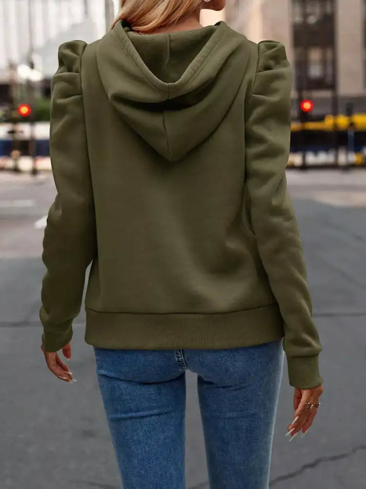 Puff Sleeve Hoodie with Drawstring