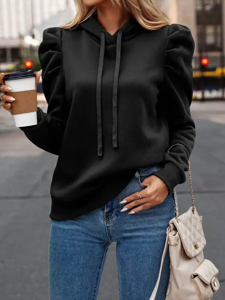 Puff Sleeve Hoodie with Drawstring
