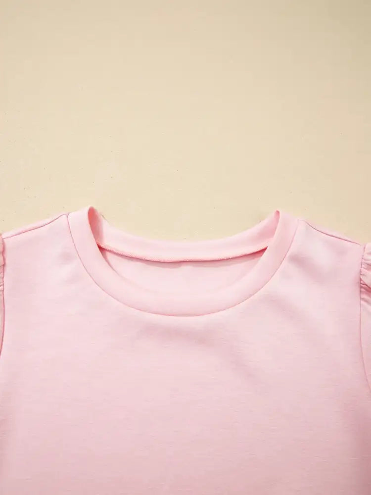 Puff Sleeve Pearl Embellished Scallop Trim Top and Skort Set