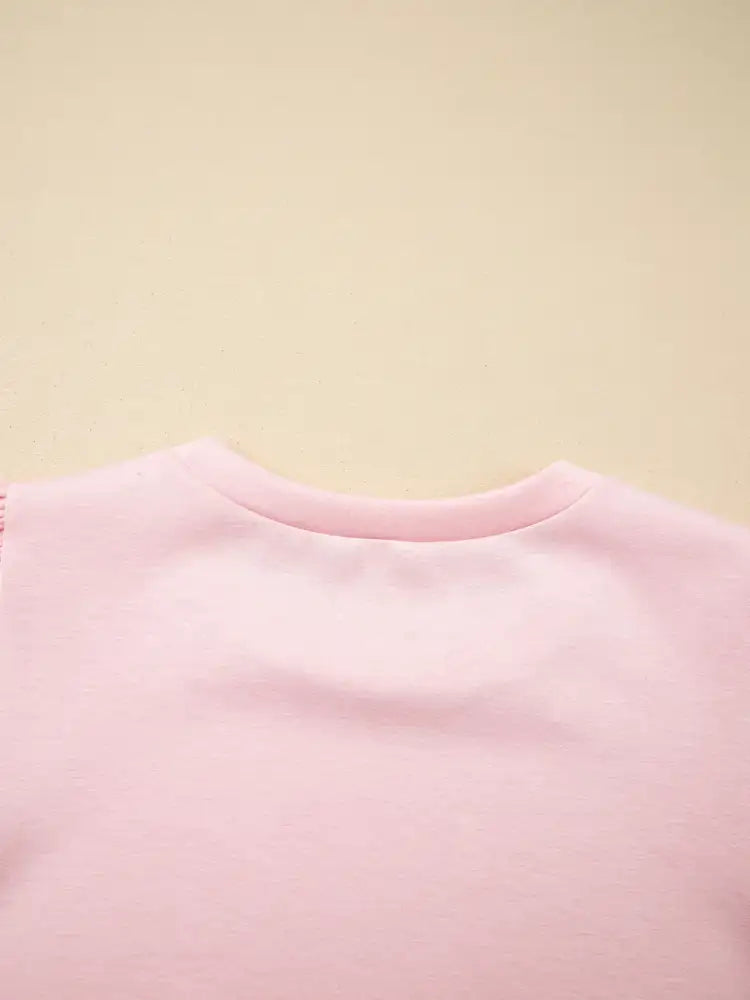 Puff Sleeve Pearl Embellished Scallop Trim Top and Skort Set