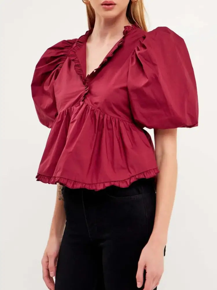 Puff Sleeve Peplum Blouse