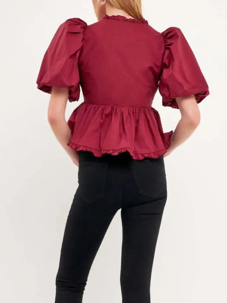 Puff Sleeve Peplum Blouse