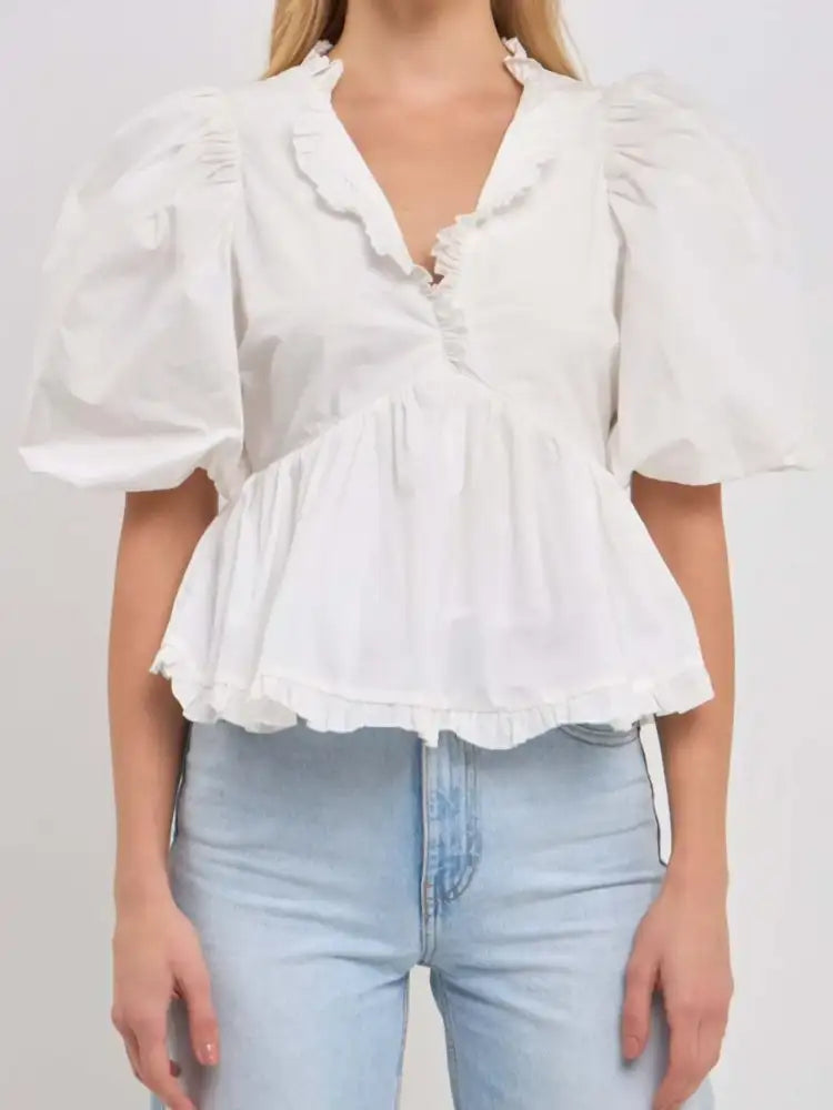 Puff Sleeve Peplum Blouse