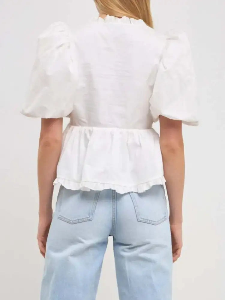 Puff Sleeve Peplum Blouse