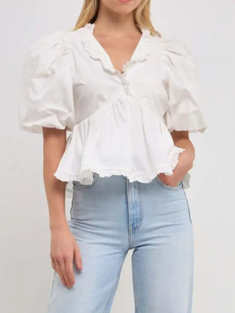 Puff Sleeve Peplum Blouse