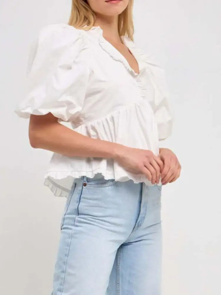 Puff Sleeve Peplum Blouse