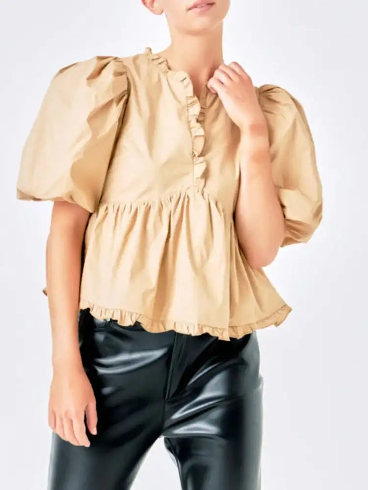 Puff Sleeve Peplum Blouse