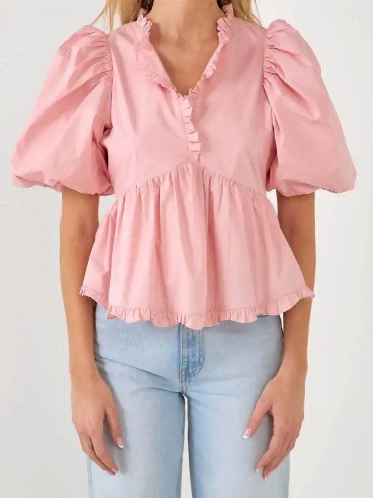 Puff Sleeve Peplum Blouse
