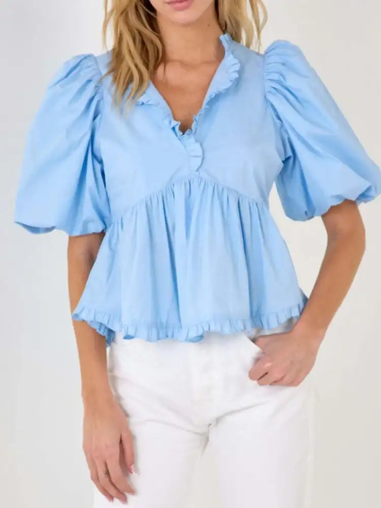 Puff Sleeve Peplum Blouse