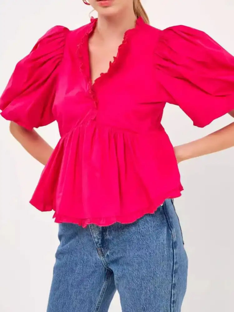 Puff Sleeve Peplum Blouse