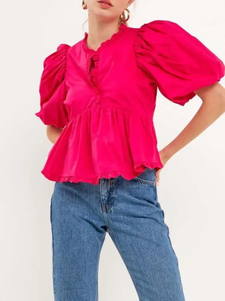 Puff Sleeve Peplum Blouse