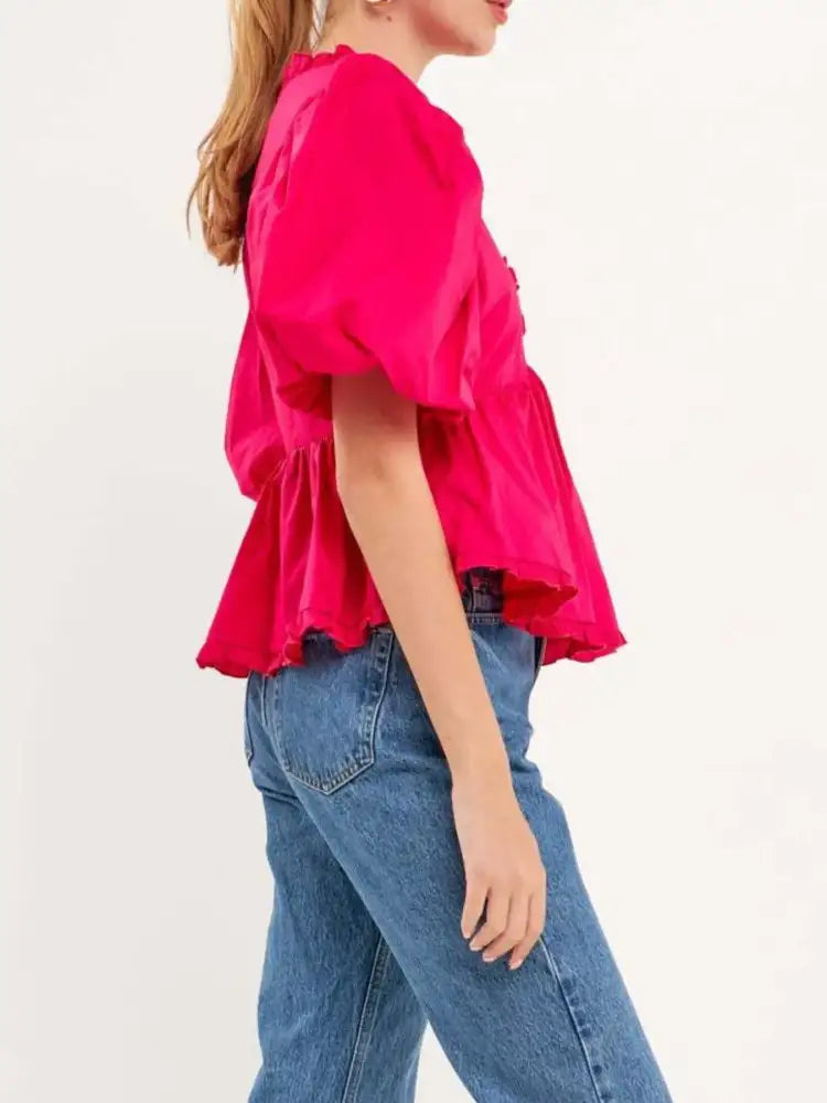Puff Sleeve Peplum Blouse