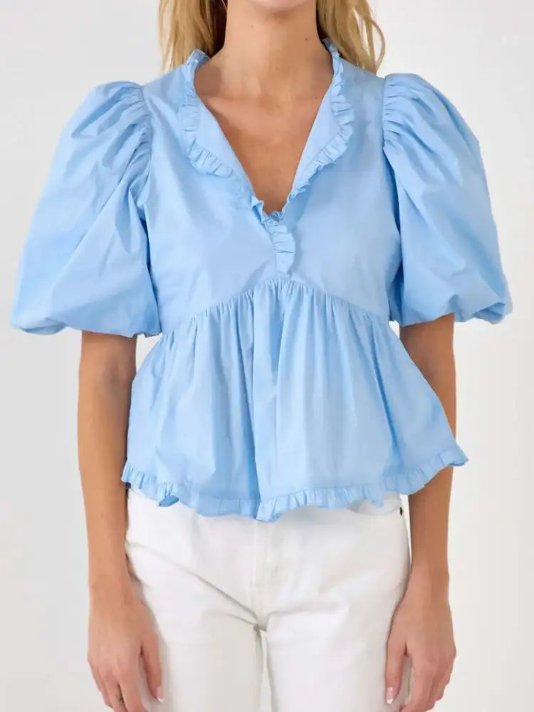 Puff Sleeve Peplum Blouse