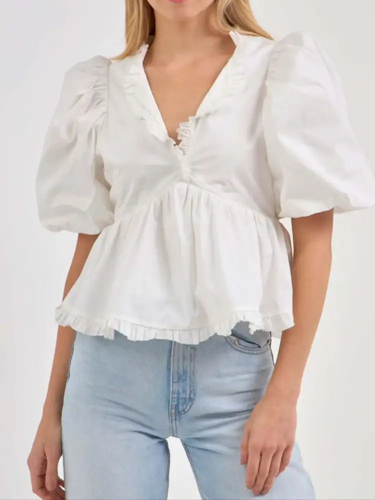 Puff Sleeve Peplum Blouse