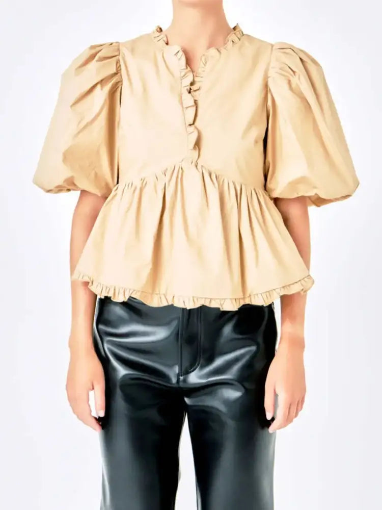 Puff Sleeve Peplum Blouse