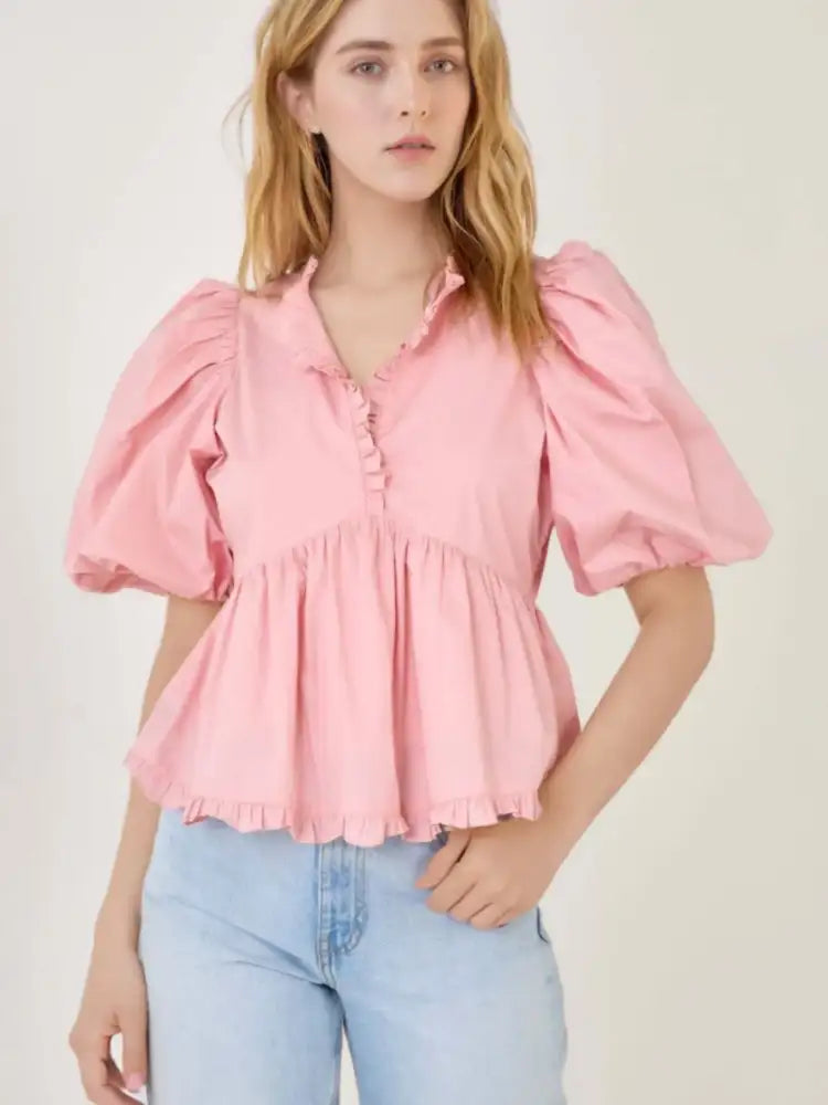 Puff Sleeve Peplum Blouse