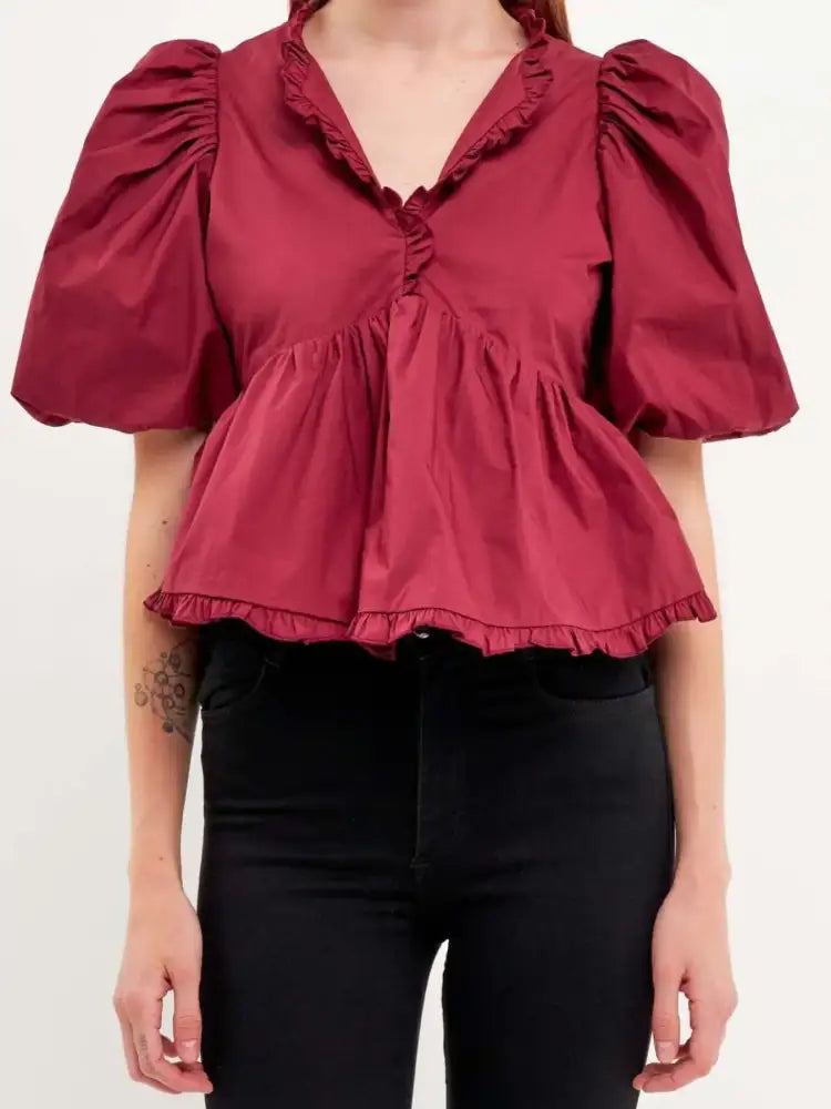 Puff Sleeve Peplum Blouse
