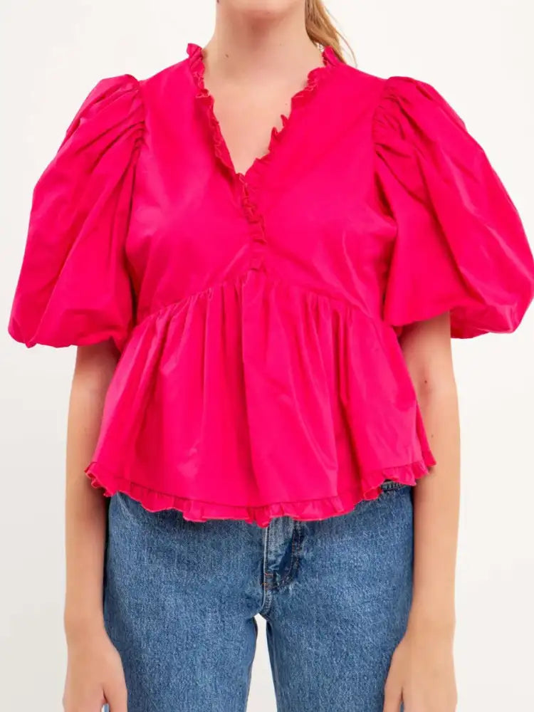 Puff Sleeve Peplum Blouse
