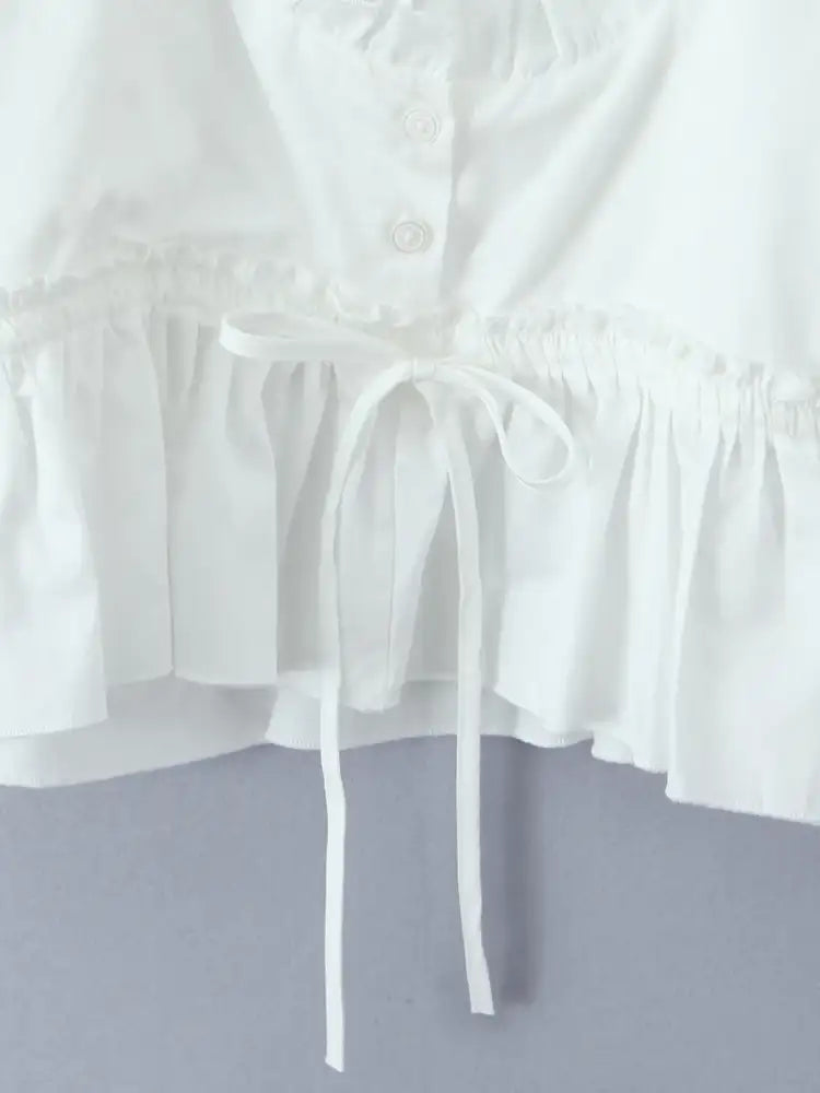 Puff Sleeve Ruffle Crop Blouse