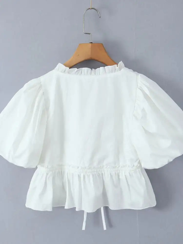 Puff Sleeve Ruffle Crop Blouse