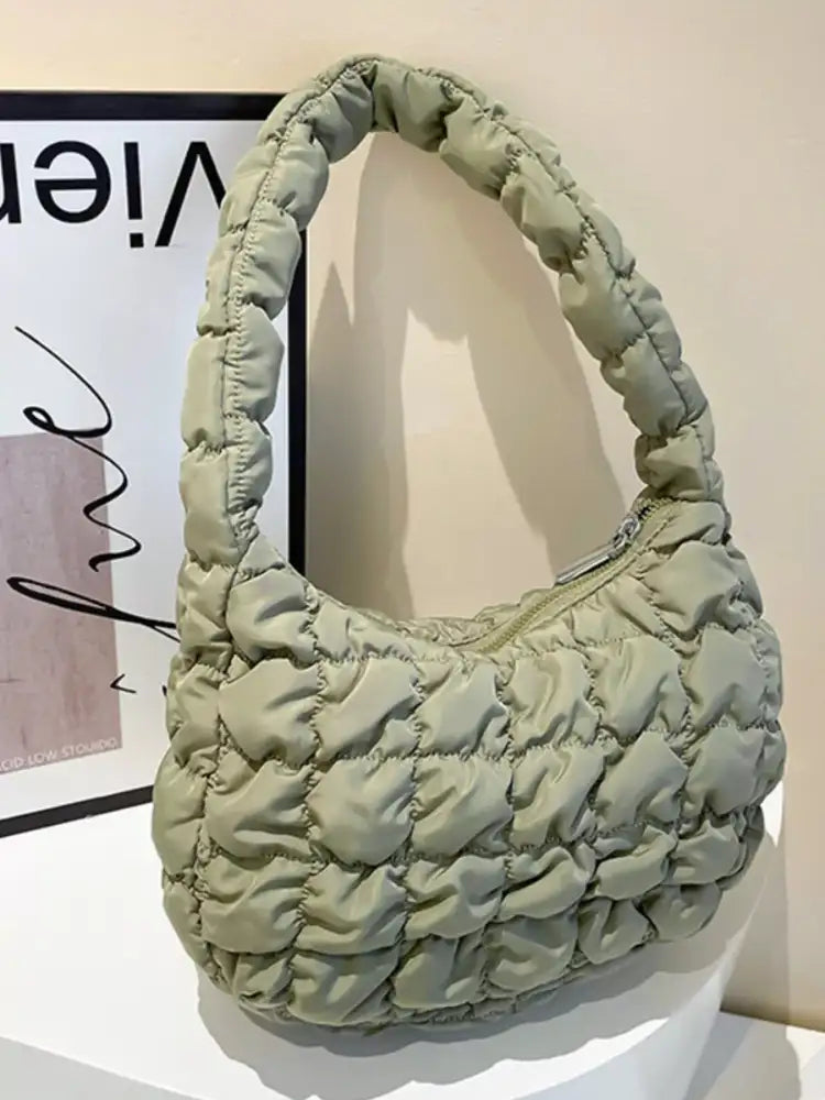 Quilted Ruched Shoulder Bag