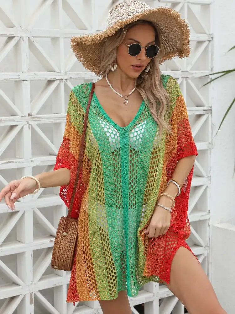 Rainbow Gradient Crochet Beach Cover Up