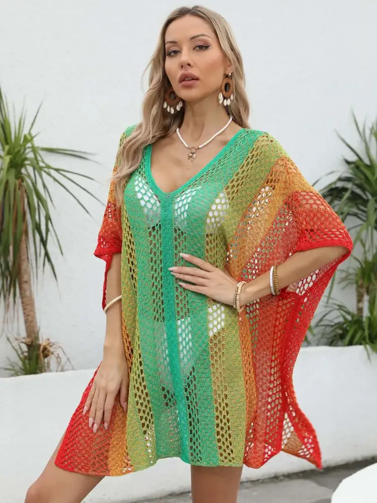 Rainbow Gradient Crochet Beach Cover Up