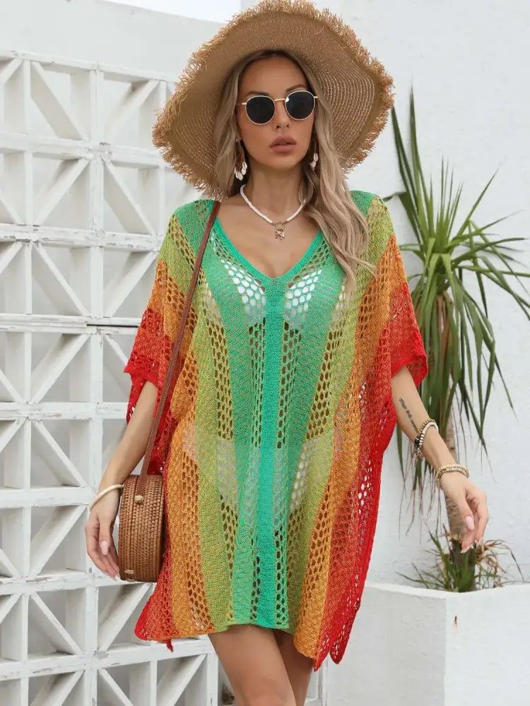 Rainbow Gradient Crochet Beach Cover Up