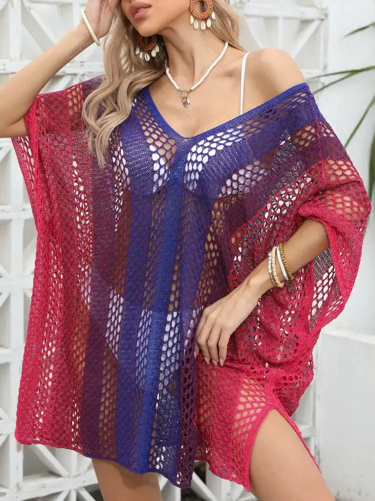 Rainbow Gradient Crochet Beach Cover Up