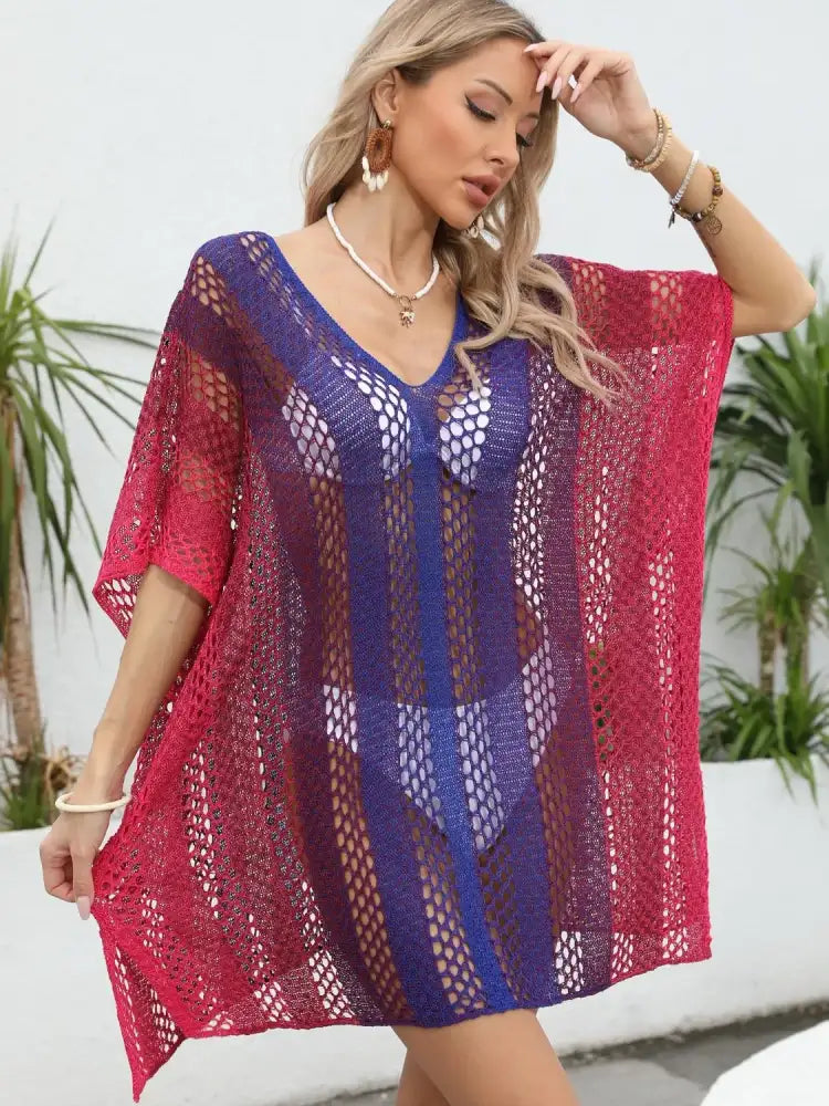 Rainbow Gradient Crochet Beach Cover Up