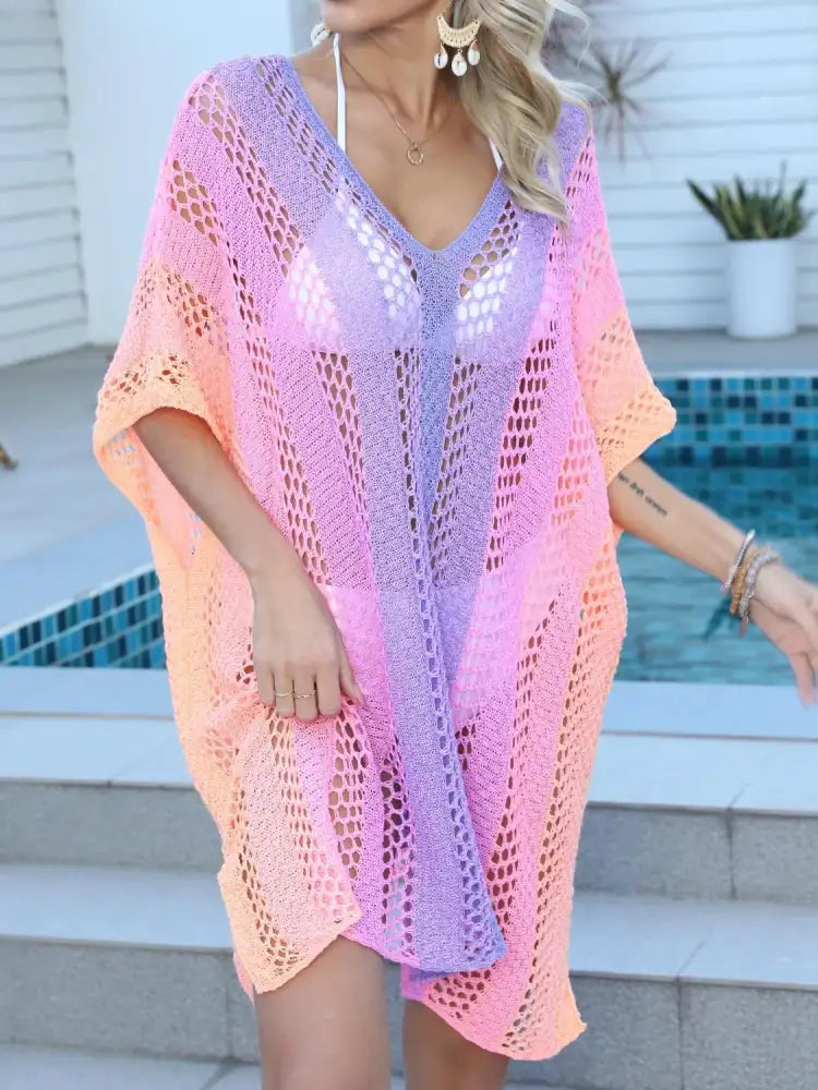 Rainbow Gradient Crochet Beach Cover Up