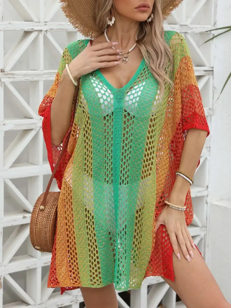 Rainbow Gradient Crochet Beach Cover Up