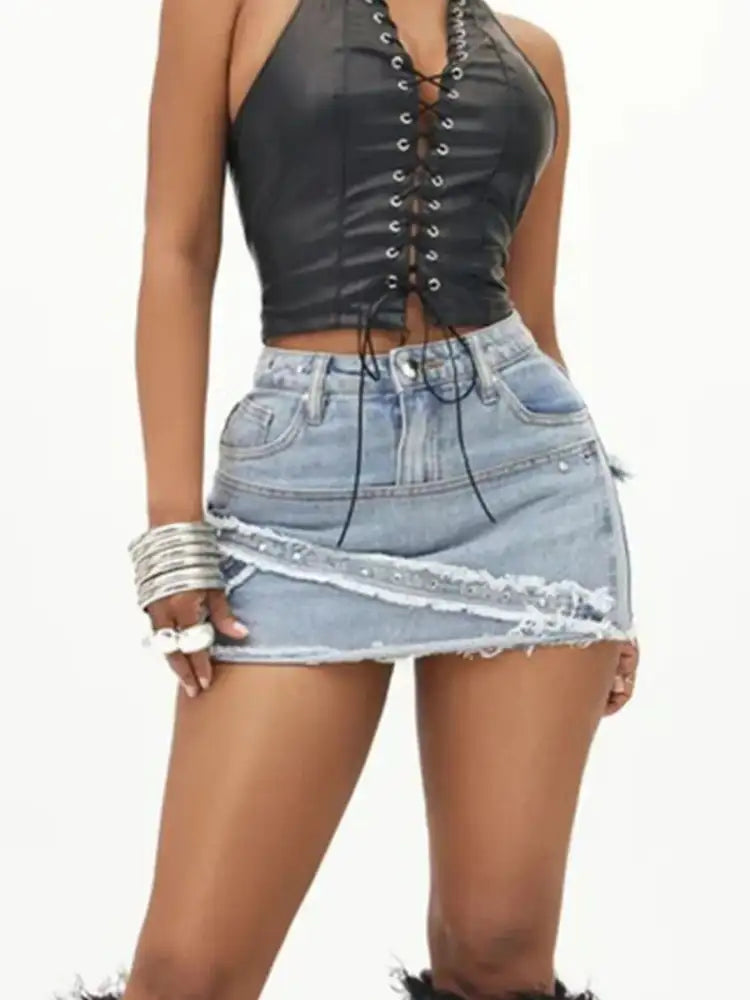 Raw Hem Denim Mini Skirt