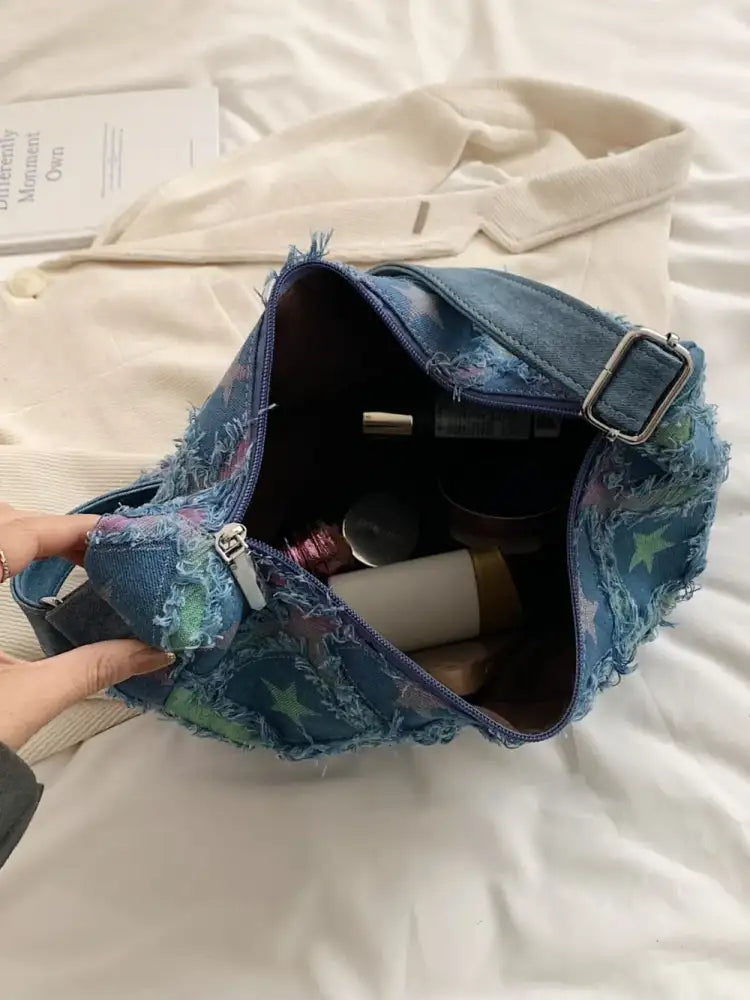 Raw Hem Denim Shoulder Bag